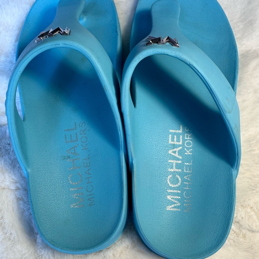 Michael Kors Lindsey Thong Turquoise Blue Slide Sandals Size 8 - Picture 7 of 7